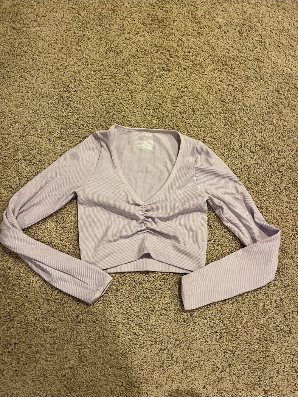 wild fable Lavender Ruched V-Neck Long Sleeve Crop Top